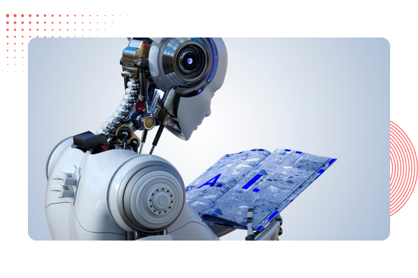 Robô de IA analisando dados digitais